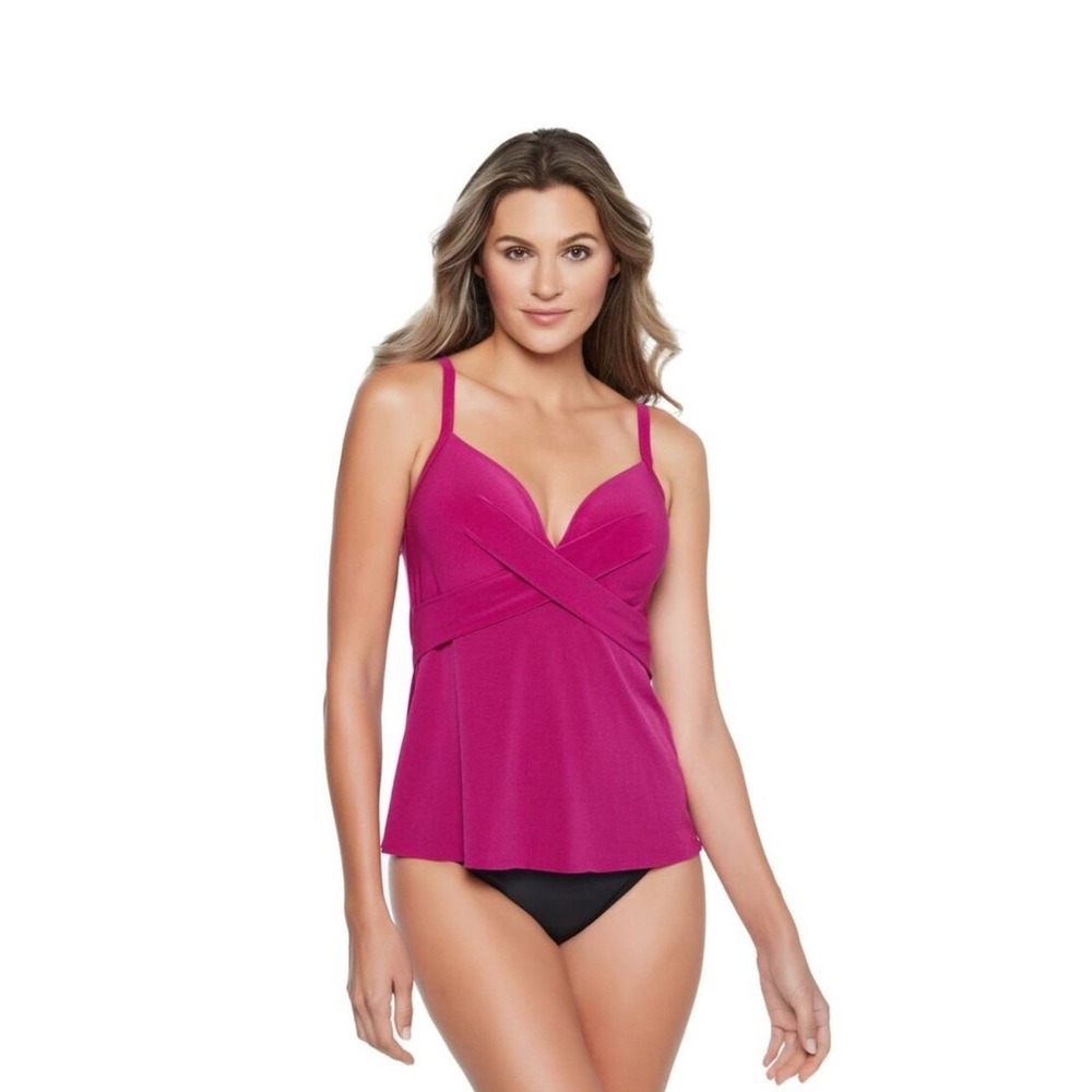 Miraclesuit Tankini Top Women 16 Plum Purple  Allura Slimming Underwire‎ 6537078